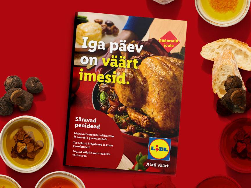Lidl: Jõulubrosüür röstitud kanaga, trühvlite ja leivaga. 'Iga päev on väärt imesid'.