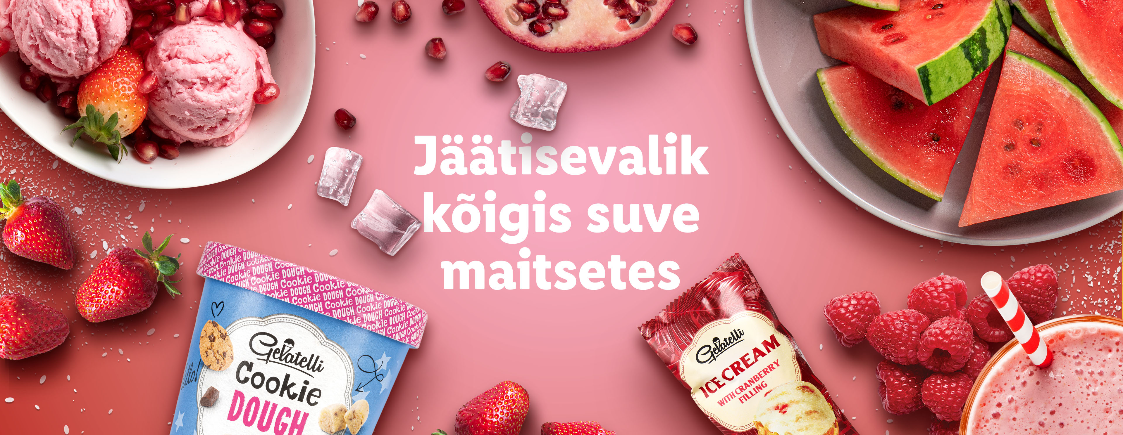Gelatelli jäätis, maasikad ja arbuus.