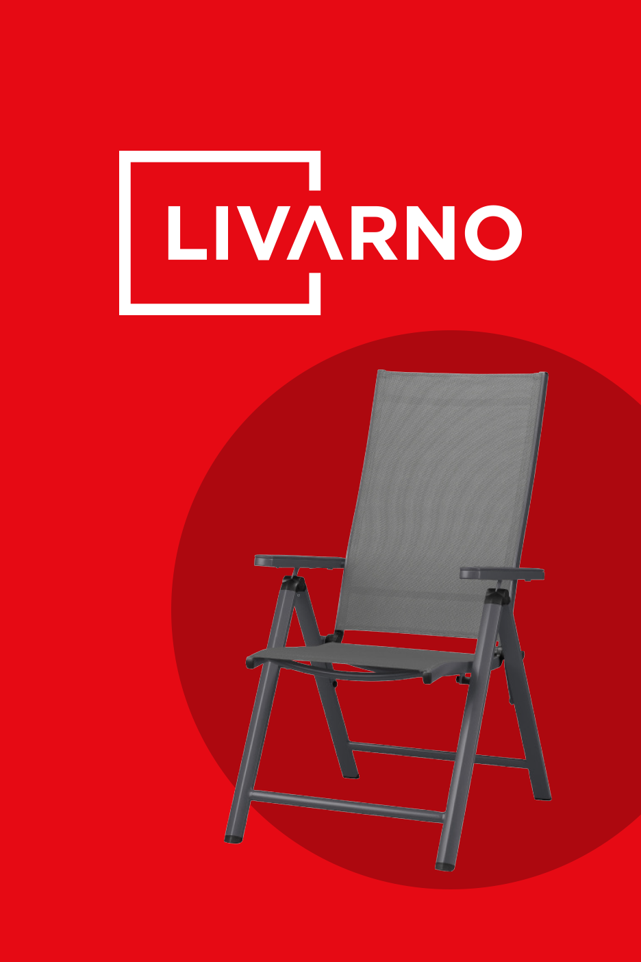 Hall kokkupandav aiatool punasel taustal, valge tekstiga 'LIVARNO' logo.