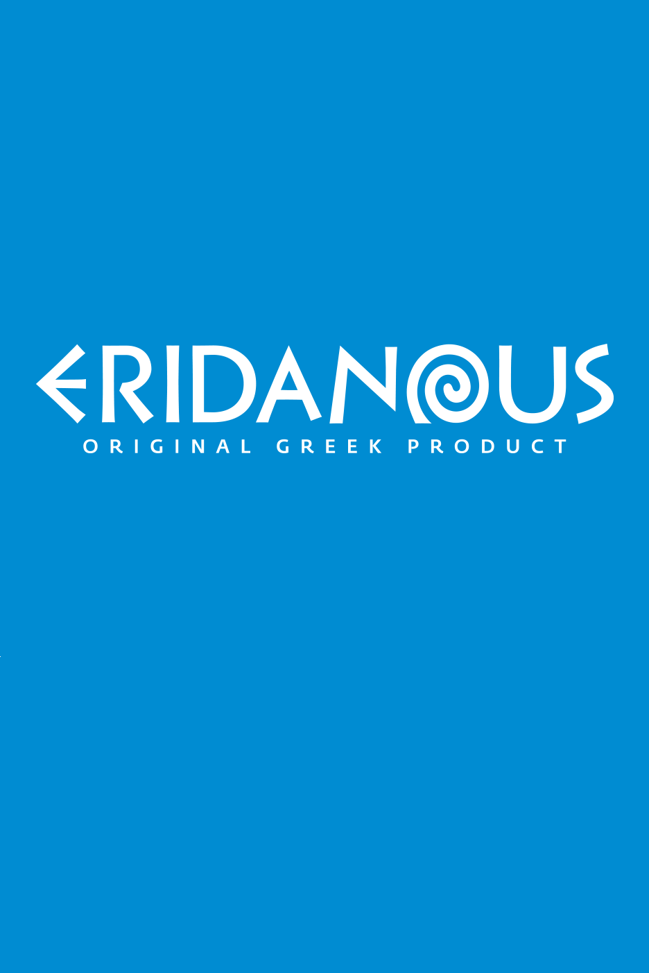 Eridanous logo sinisel taustal, tekstiga 'ORIGINAL GREEK PRODUCT'.