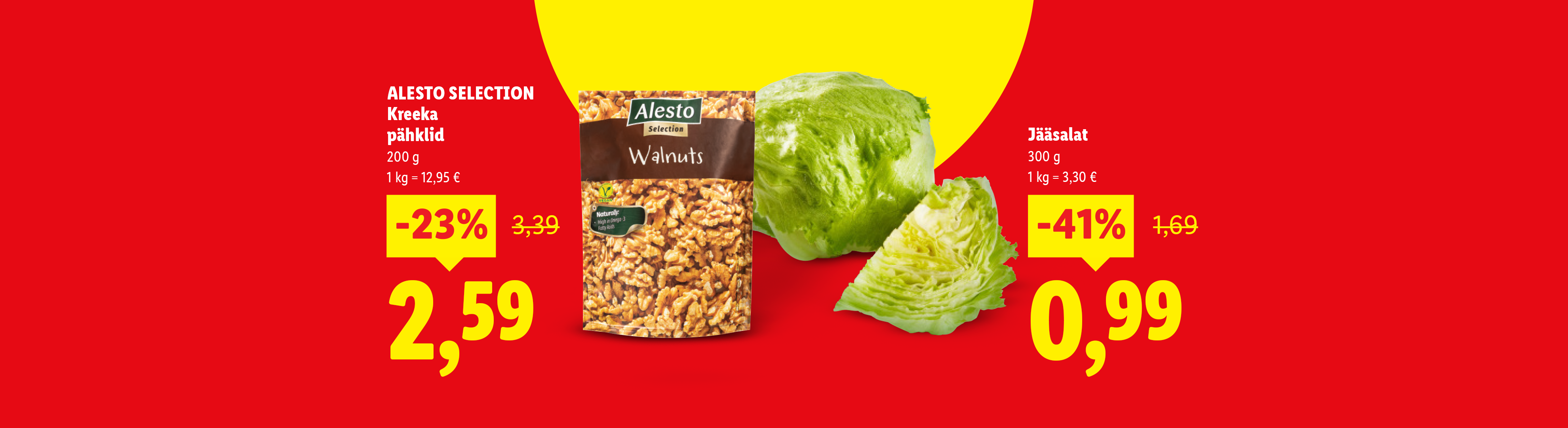 Kreeka pähklid ja jääsalat soodushinnaga.