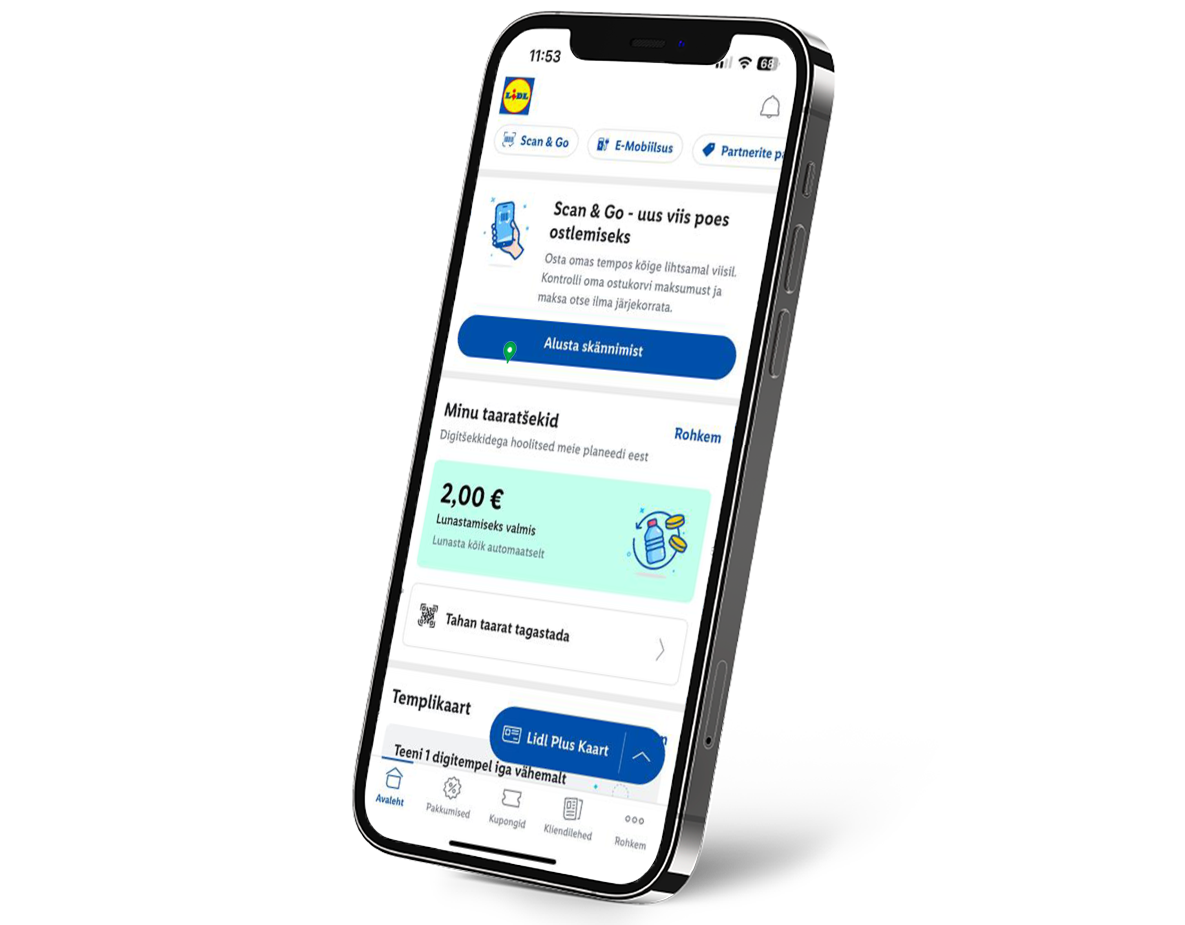 Мобильное приложение Lidl Plus демонстрирует процесс сканирования покупок и систему возврата тары.