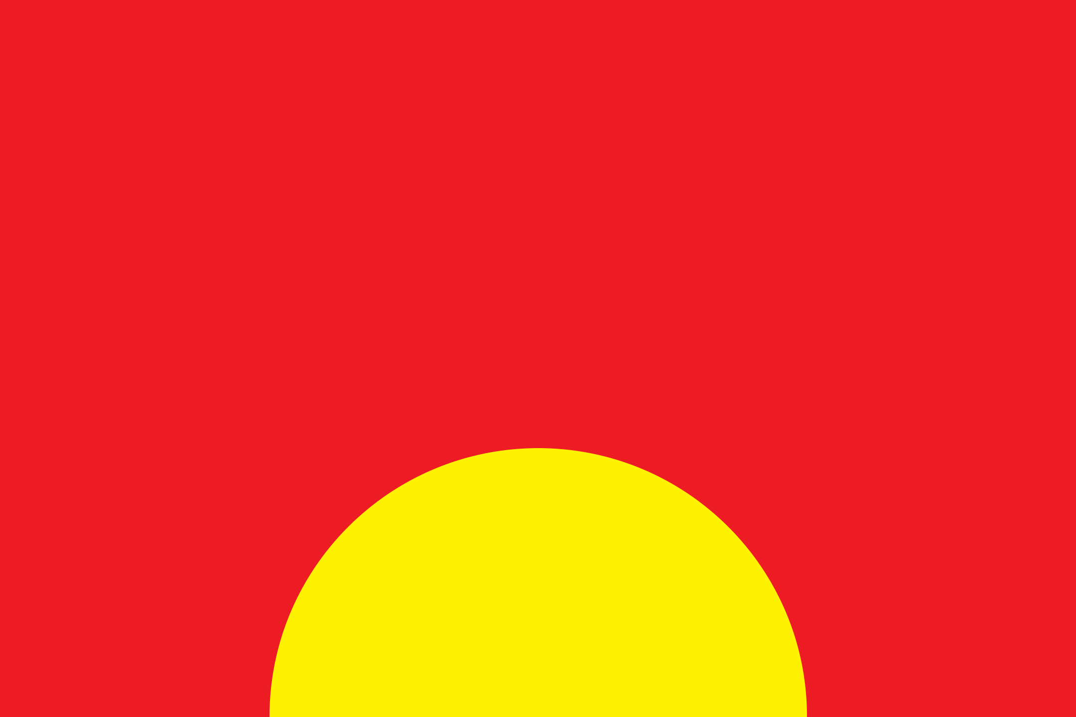 Punane taust kollase poolringiga allosas, mis meenutab tõusvat päikest.