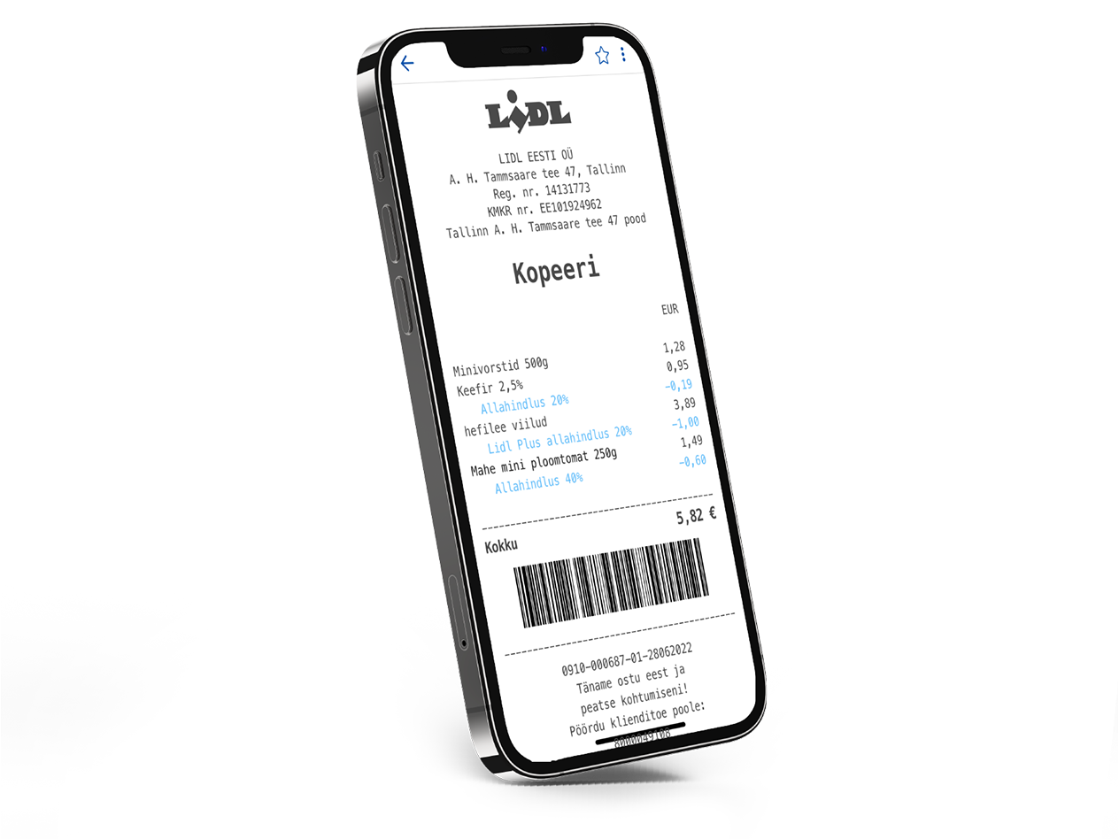 Чек из магазина Lidl с покупками: мини-колбаски, кефир, нарезанная говядина и помидоры.