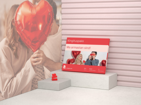 Valentini Kingituspakk kingituskomplekt ja südamekujulised õhupallid.